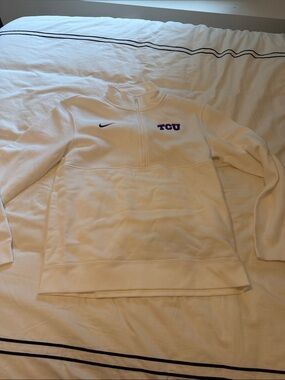 Nike White TCU Quarter-Zip Pullover